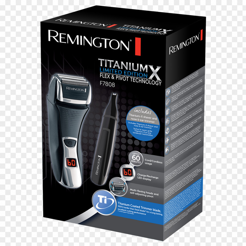 Hair Trimmer Clipper Electric Razors & Trimmers Remington F7800 Titanium X Dual Foil Razor With Triple Shave Shaving Products PNG