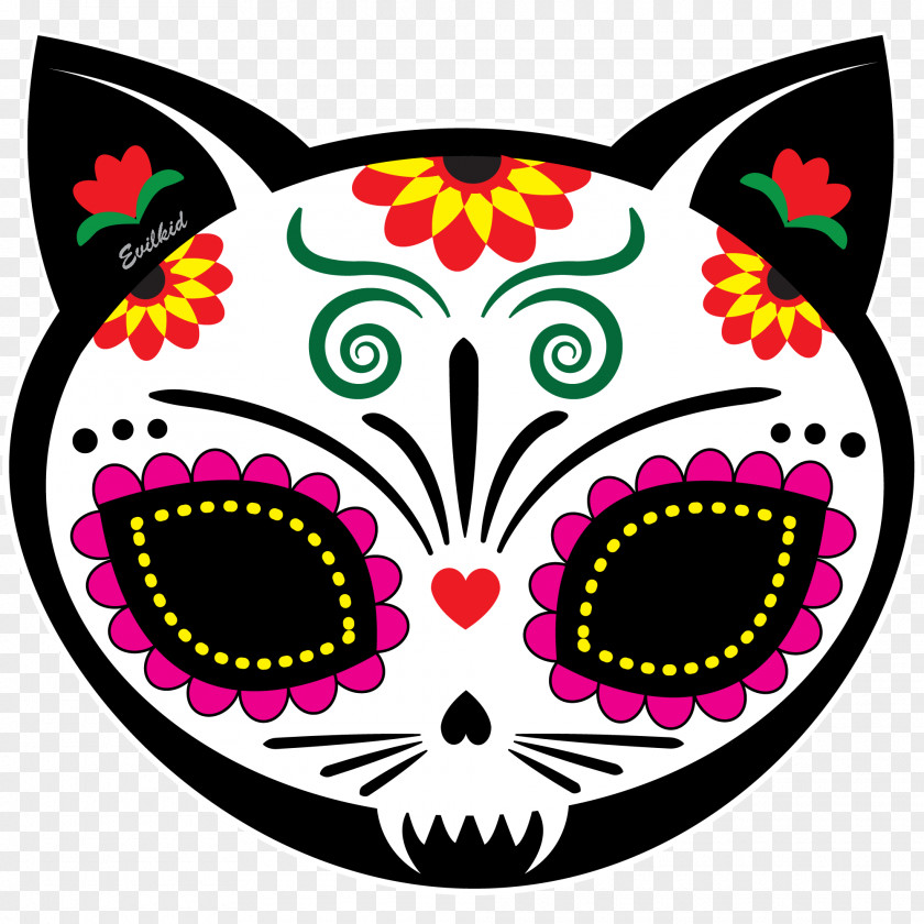 Cat Calavera Day Of The Dead Iron-on Skull PNG