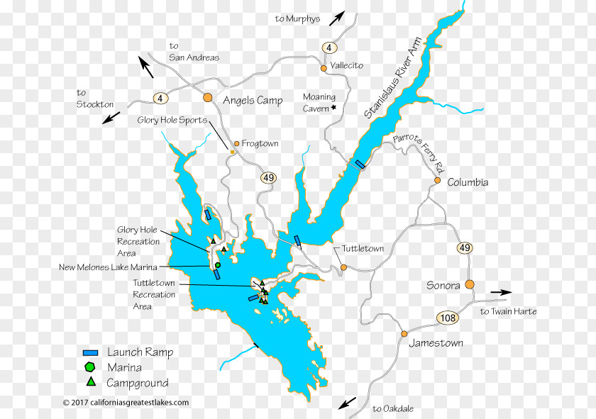 Map New Melones Lake Melones, California Tulloch Clear PNG