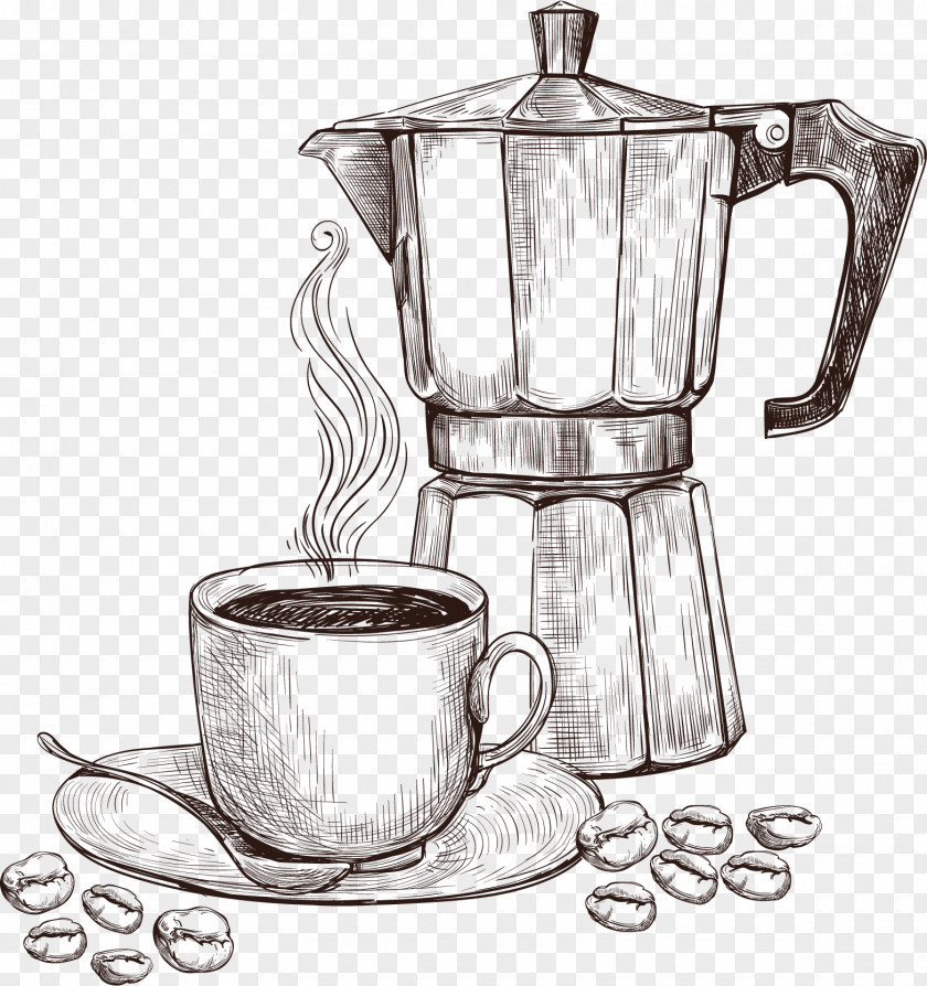 Sketch Coffee Machine Arabic Coffeemaker Cup Preparation PNG