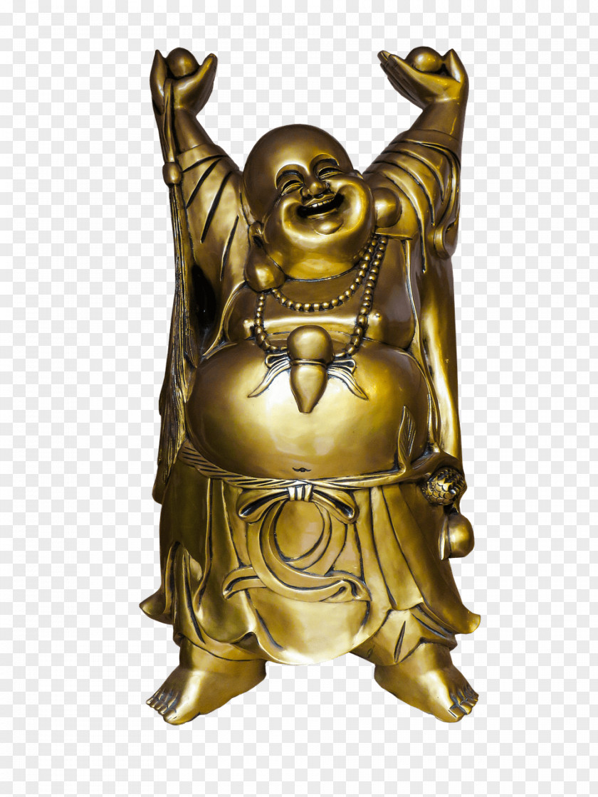 Buddha Arms Up PNG Up, gold-colored Hotei figurine clipart PNG