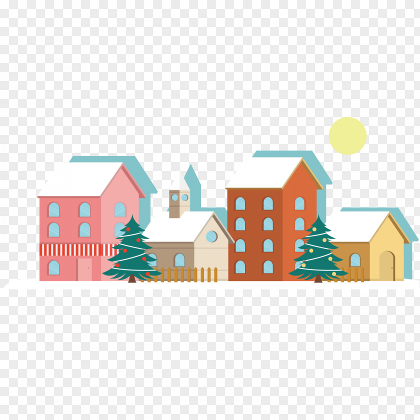 Flat Town House Christmas Clip Art PNG