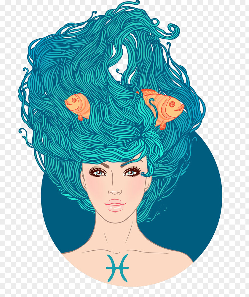 Blue Mermaid Pisces Astrological Sign Zodiac Illustration PNG