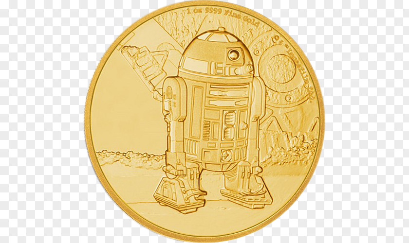 Coin R2-D2 C-3PO Anakin Skywalker Gold PNG