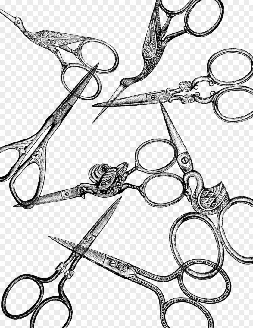 Vintage Scissors Clip Art Sewing Collage Embroidery Paper PNG
