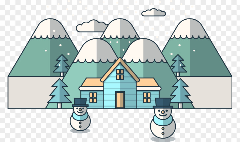 Snowy Snowman Cartoon Vector Drawing PNG