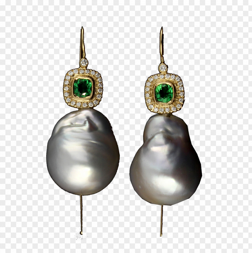 LONDON South Sea PearlEmerald Ball Stud Earrings Somlo PNG