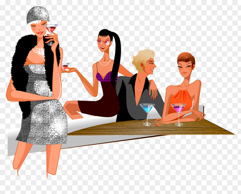 Bar Fashionable Men And Women Drawing Clip Art PNG