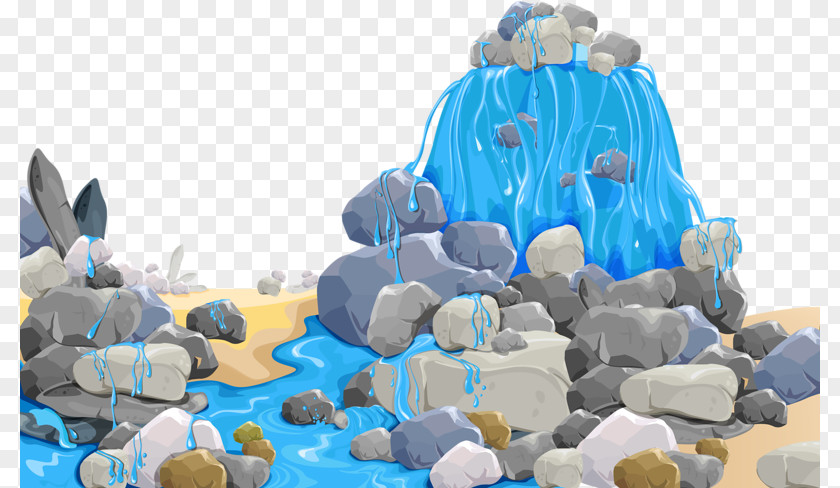 Hand-painted Stones Waterfall Illustration PNG