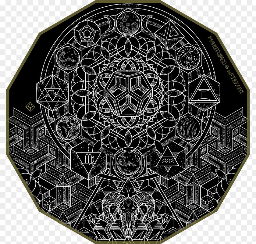 Sacred Geometry Circle Black Kin Tattoo Owl Pattern PNG