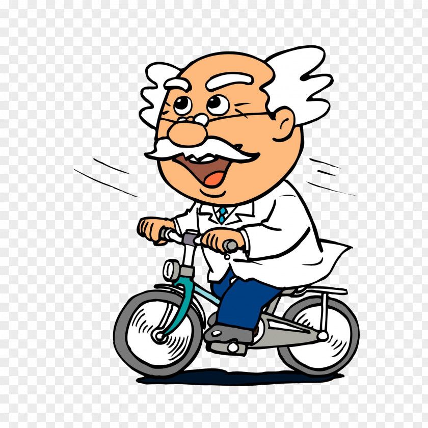 The Old Man Riding A Bike Bicycle Cycling Cartoon Illustration PNG