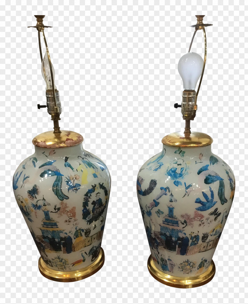 Hand Painted Lamp Vase Porcelain Cobalt Blue Pottery 01504 PNG