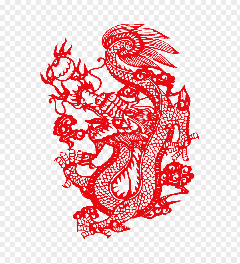 Paper-cut Dragon China Chinese Zodiac New Year Paper Cutting PNG