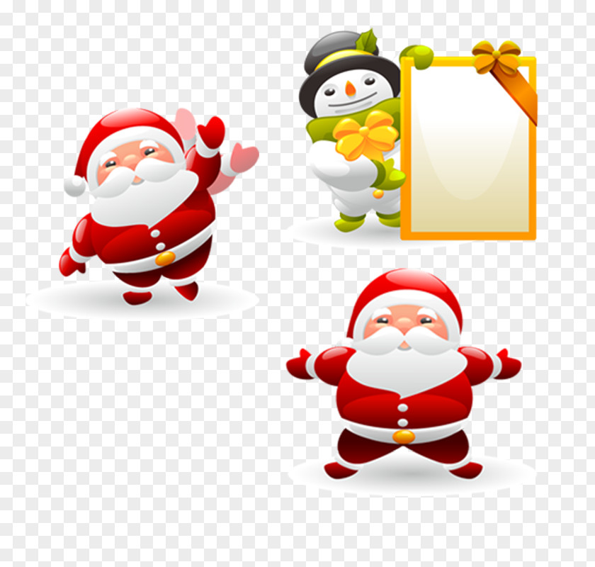 Cartoon Christmas Santa Claus Snowman Clip Art PNG