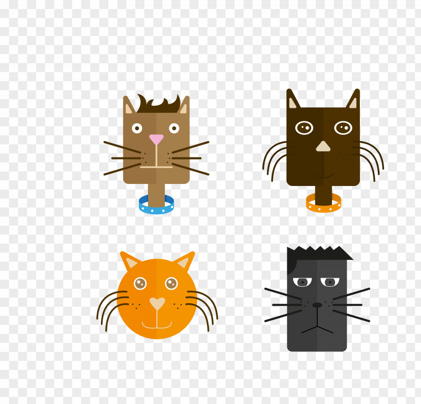 Vector Color Cartoon Cat Head Portrait Creative Whiskers Kitten Clip Art PNG