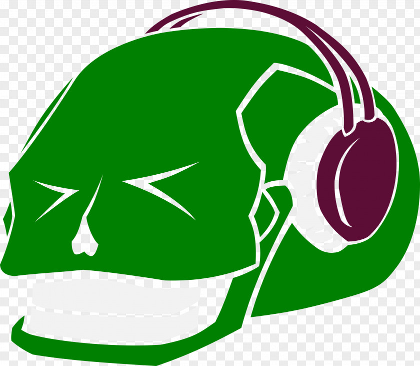 Skull Headphones Leaf Green Headgear Clip Art PNG