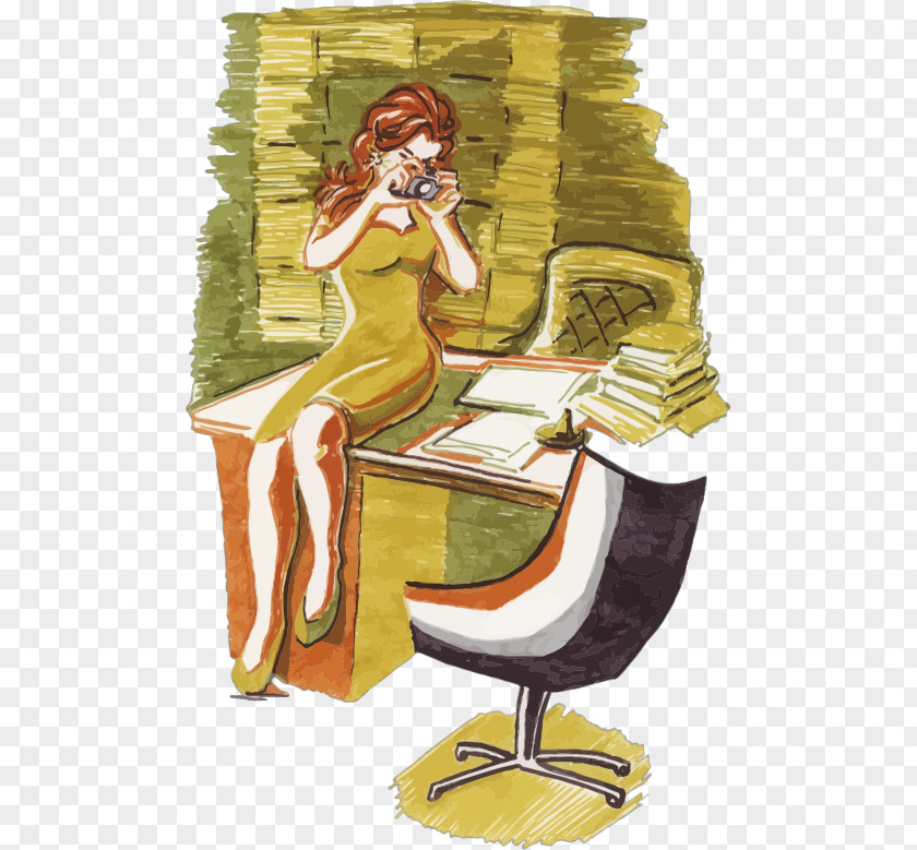 Woman Sit Desk Drawing Pens PNG