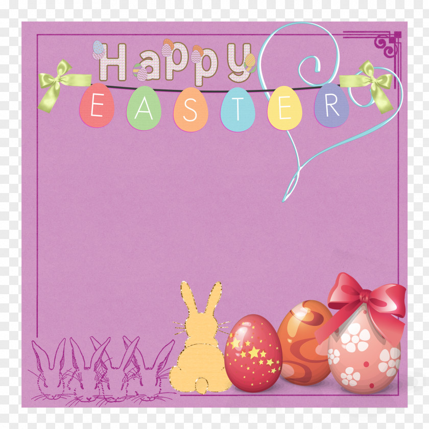 Happy Easter Greeting Card Picture Frame Flower Rabbit PNG