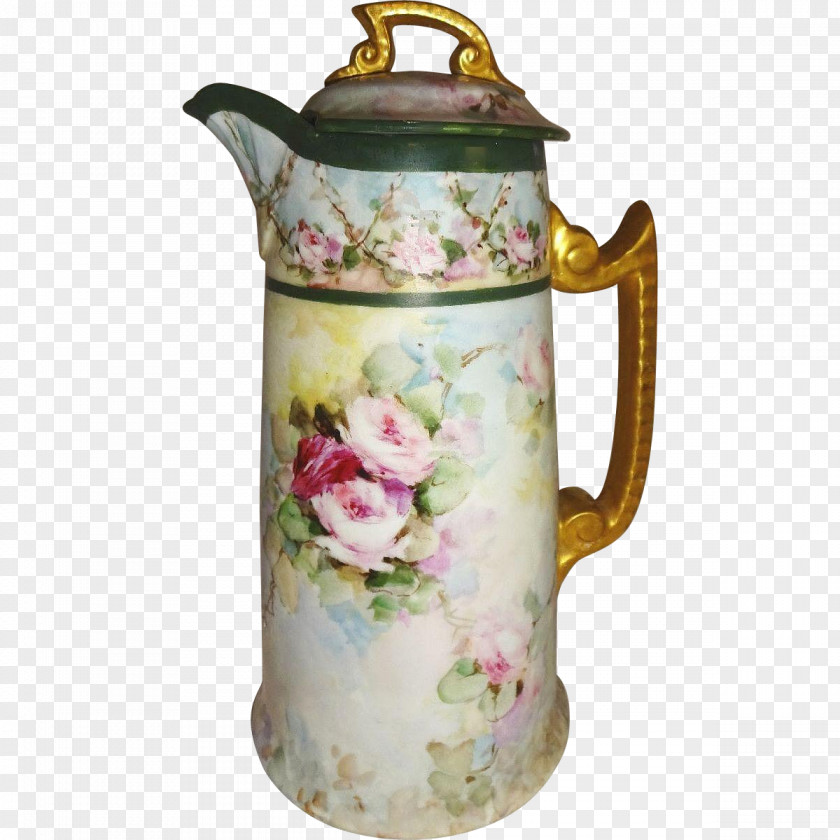 Hand Painted Limoges Chocolate Teapot Porcelain PNG