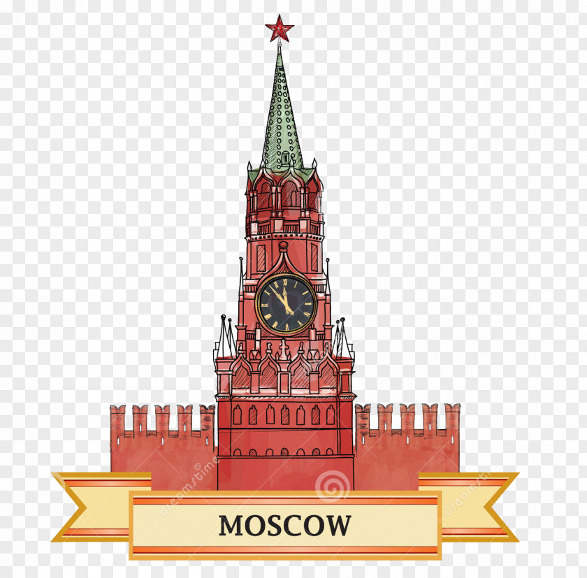 Landmarks Moscow Kremlin Red Square Saint Basil's Cathedral Spasskaya Tower PNG