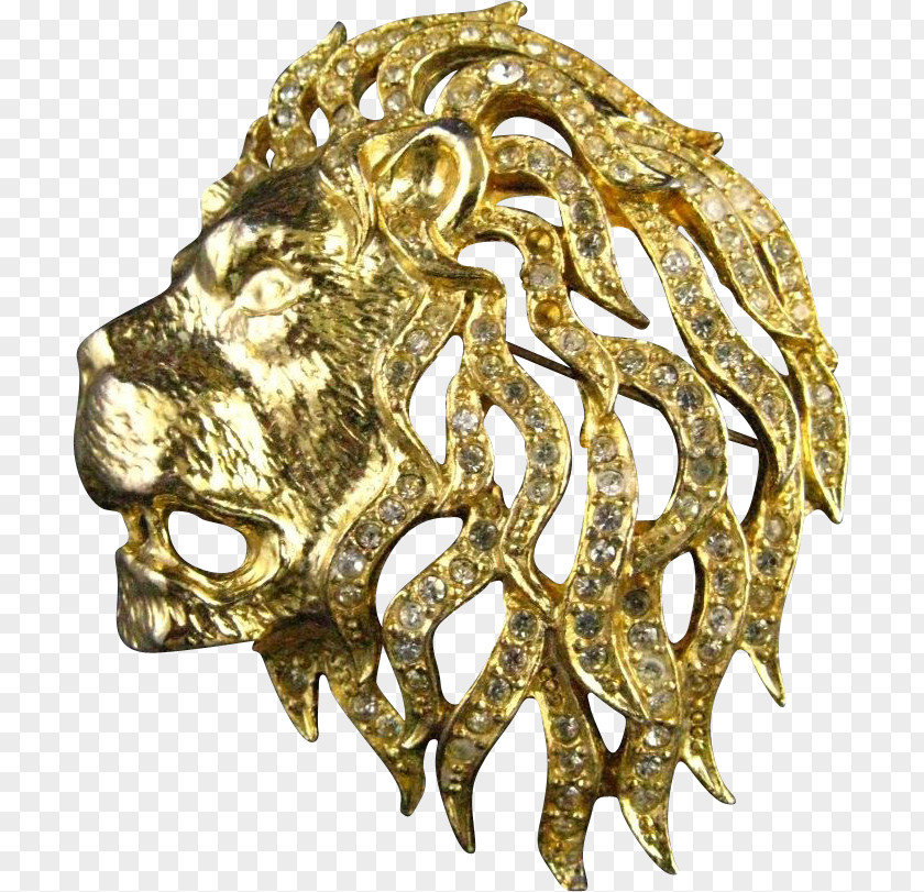 Lion Brooch Gold Jewellery Imitation Gemstones & Rhinestones PNG