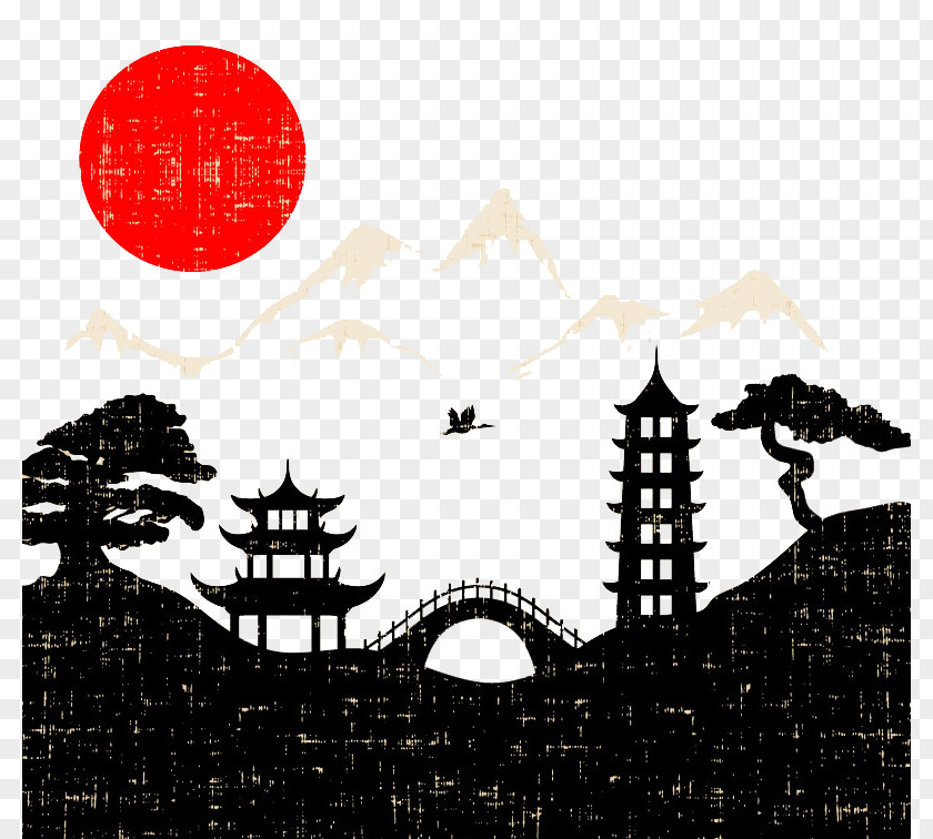 Southern Town Silhouette Background Japan Landscape Painting PNG