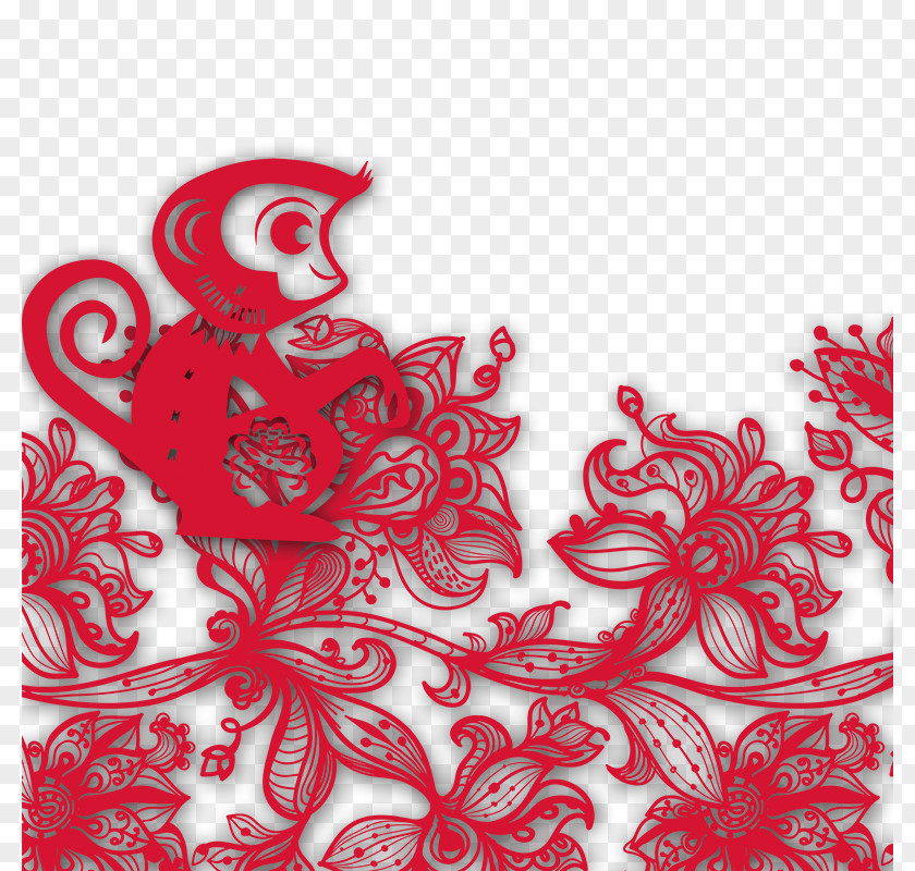 Monkey Jianhua Papercutting Chinese New Year U5e74u8ca8 PNG