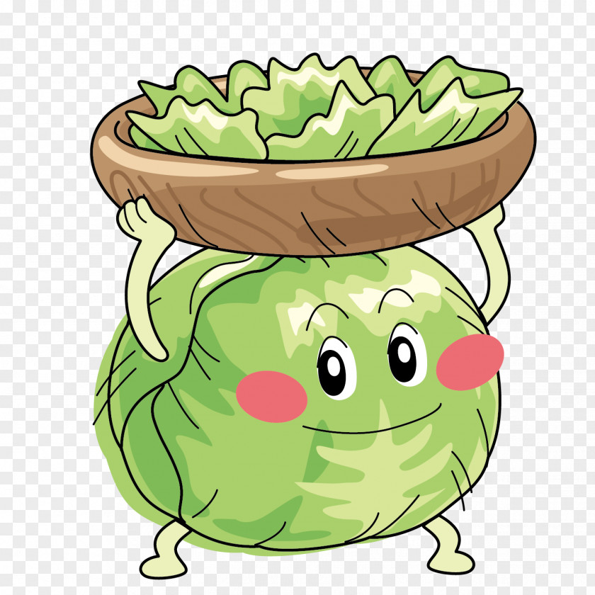Hand-painted Face Cabbage Iceberg Lettuce Vegetable Cartoon Q-version Clip Art PNG