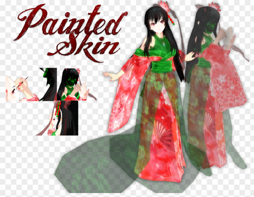 Lotus Chinese Painting Kimono Hanfu MikuMikuDance Painted Skin Dress PNG