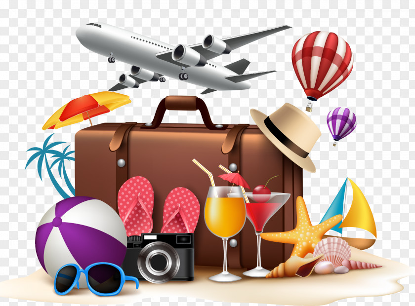 Exquisite Aesthetic Plane Travel Slipper Ball Balloon Juice Glasses Starfish Palm Sailboat Summer Vacation Beach PNG