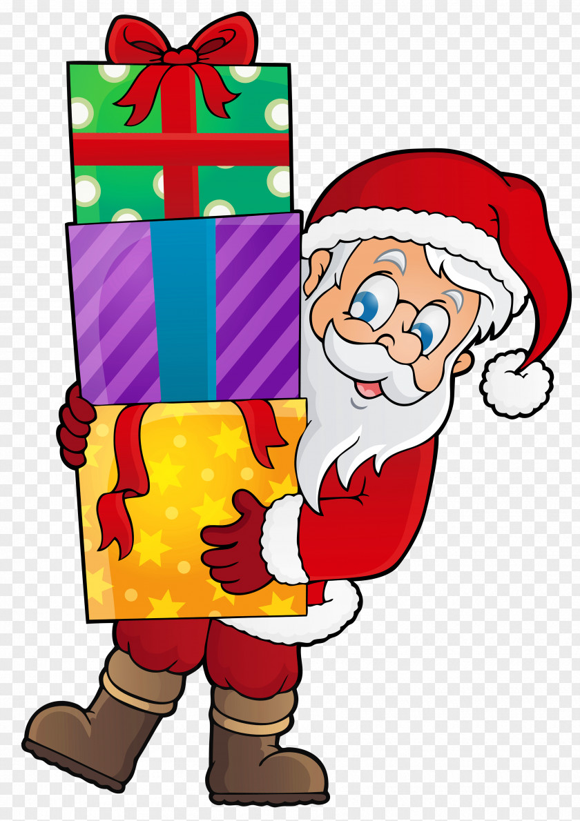 Transparent Santa With Presents Clipart Claus Christmas Gift Clip Art PNG