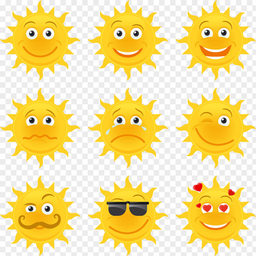 Cartoon Sun Face Emoji Smile Facial Expression Icon PNG
