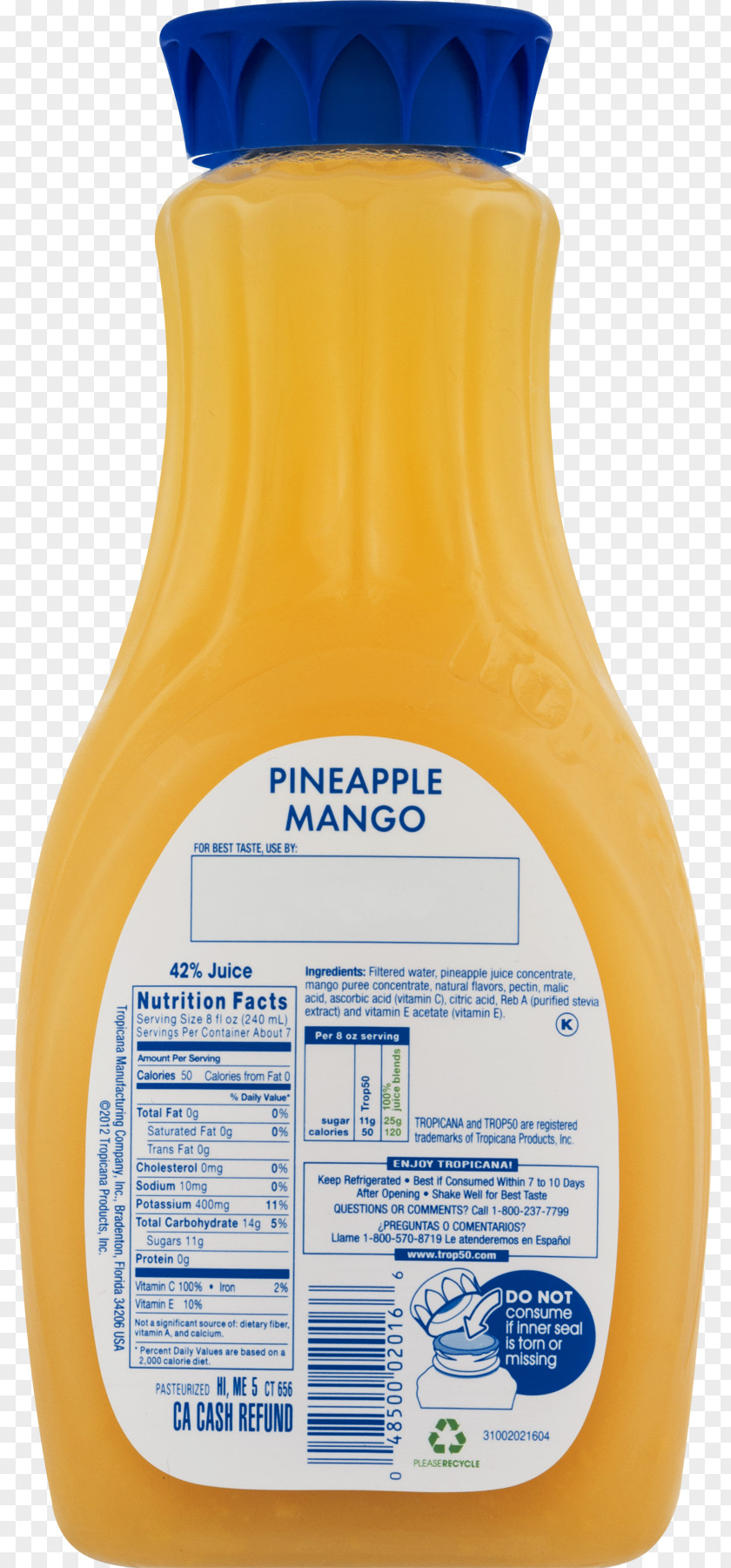 Mango Juice Orange Drink Tropicana Products Nutrition Facts Label PNG