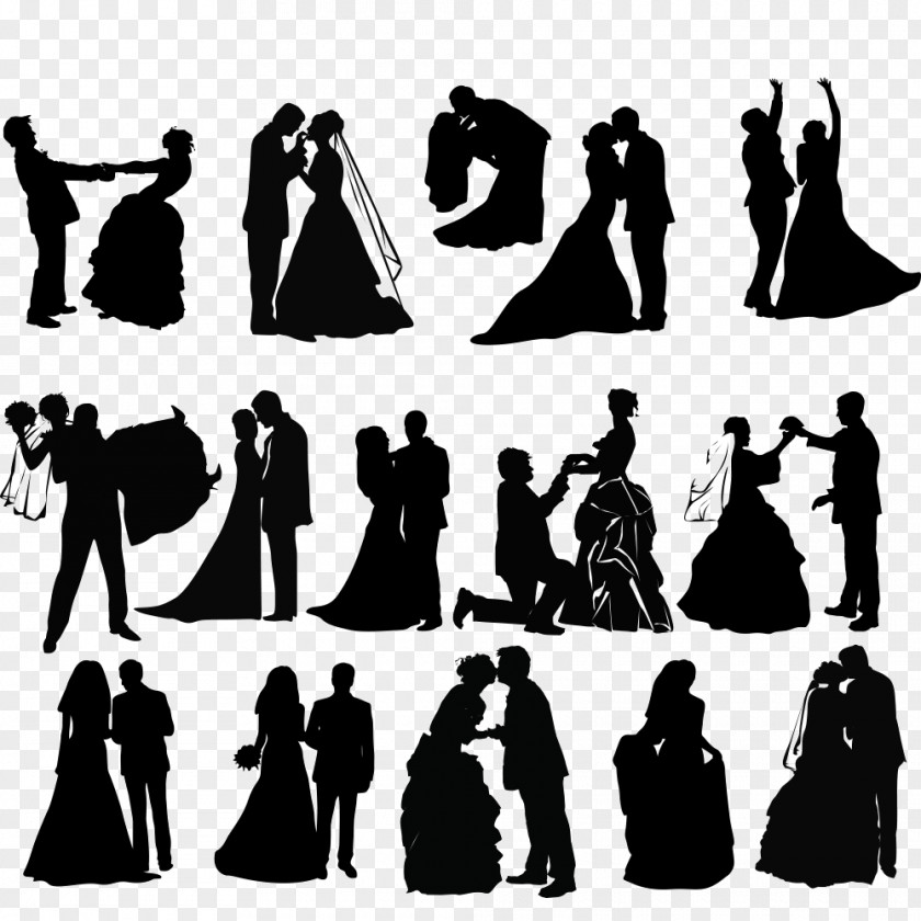 Silhouette Of Bride And Groom Wedding Invitation Clip Art PNG