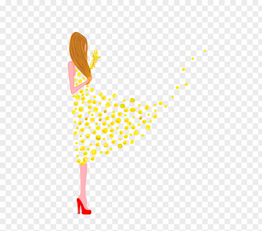 Yellow Area Angle Pattern PNG Pattern, Cartoon girl dot dress clipart PNG