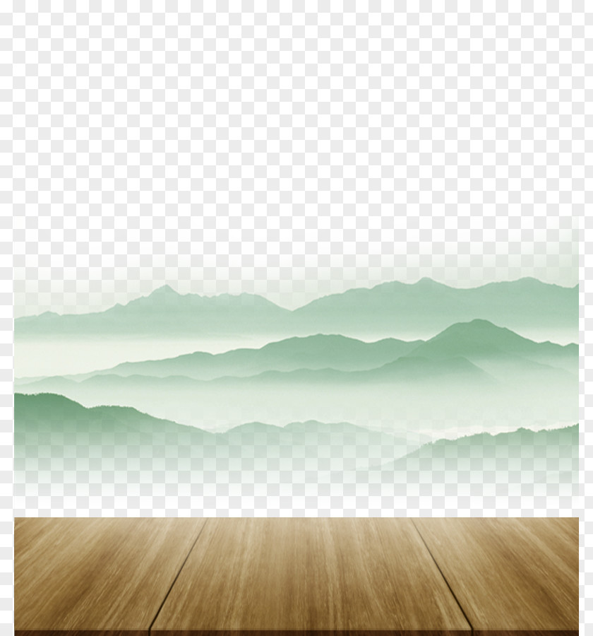 Chinese Style Wooden Table Mountains Japan Angle Pattern PNG