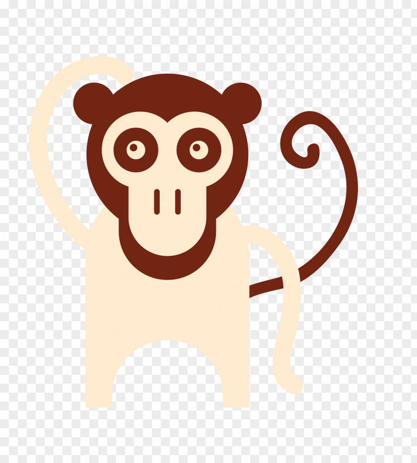 Flat Brown Cartoon Monkey Illustration PNG