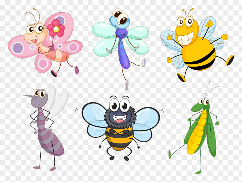 Smiling Insect Collection Butterfly Cartoon Clip Art PNG