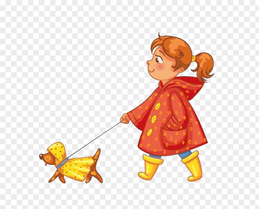 Dog Walking Rain Illustration PNG Illustration, Cartoon girl walking the dog clipart PNG