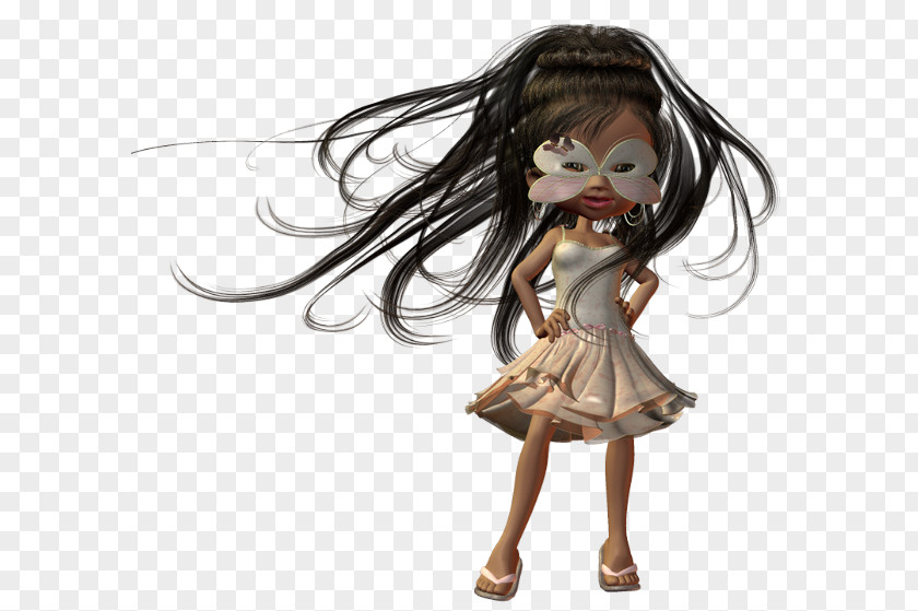 Doll Figurine Black Hair Cartoon PNG