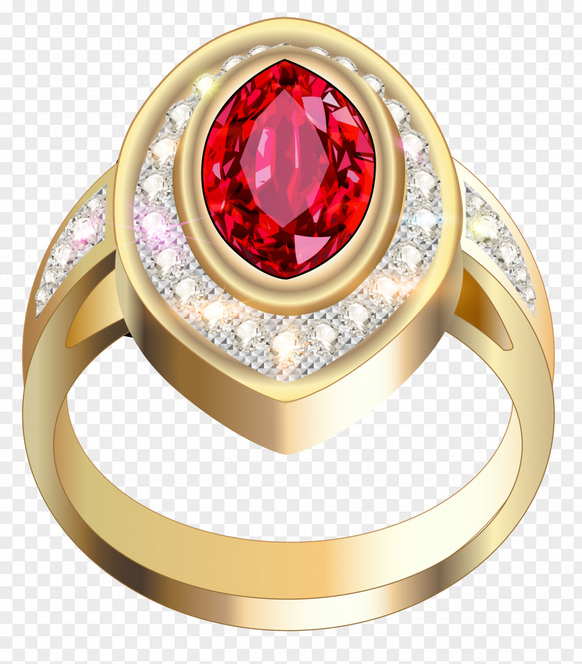 Gold Ring With Red Diamond Clipart Jewellery Clip Art PNG