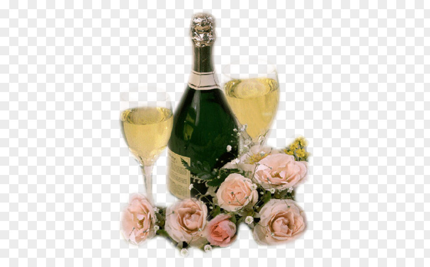 Champagne Rose Glass Wine Bottle PNG