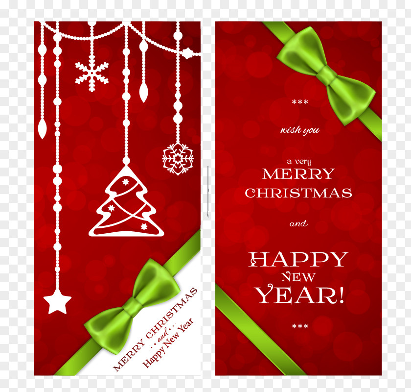2 Green Bow Christmas Cards Vector Material Card Greeting & Note PNG