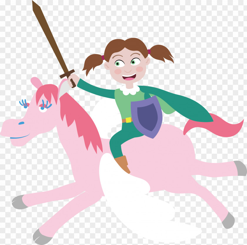 Vector Cartoon Female Knight Fairy Tale Clip Art PNG