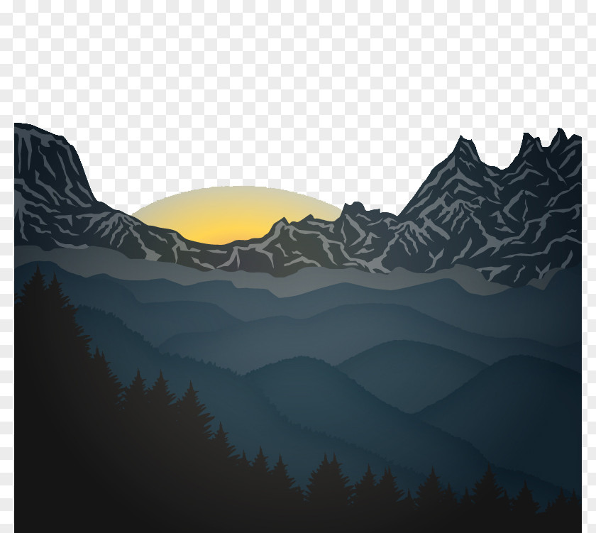 Sunrise Mountain Scenery Vector Material Euclidean PNG