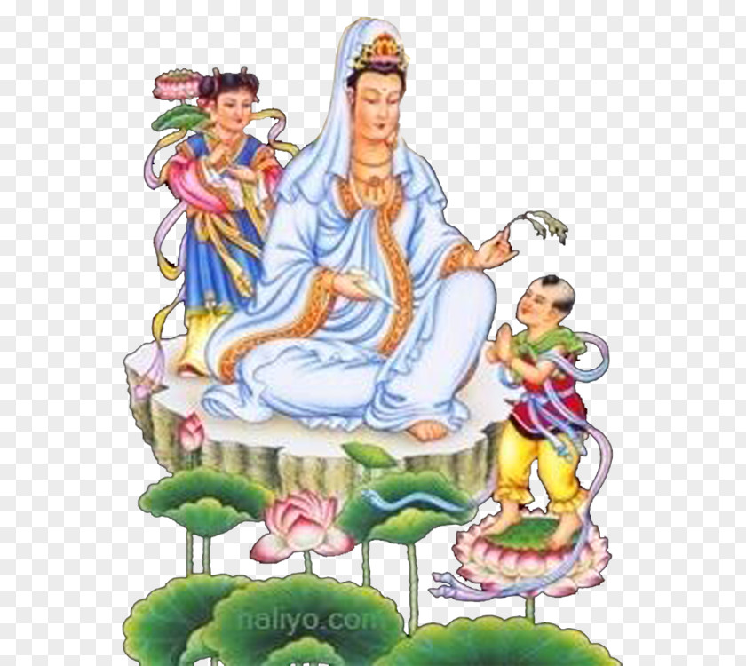 Goddess Of Mercy And The Lad Lotus Sutra Guanyin Buddharupa Bodhisattva Buddhism PNG