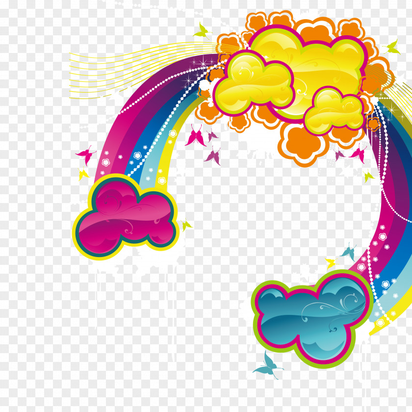 Cartoon Rainbow With Clouds Vector Illustration PNG