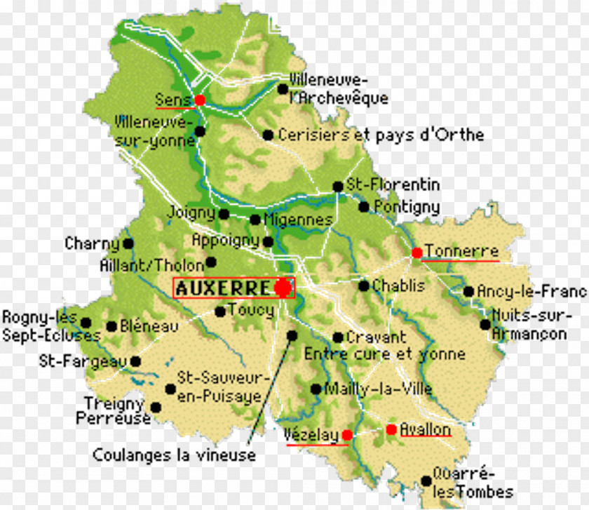 Map Auxerre Tonnerre Treigny Coulanges-sur-Yonne PNG