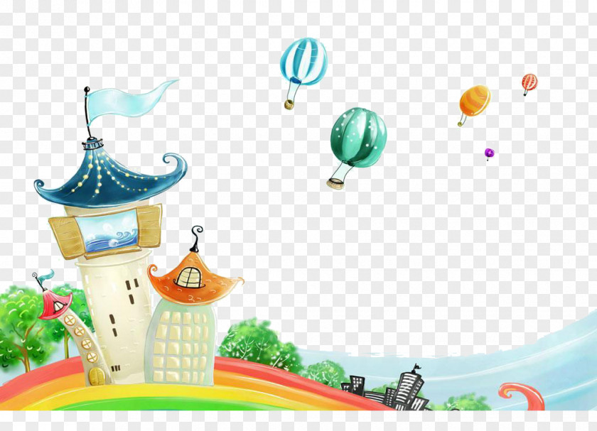 Hot Air Balloon Castle Color Hongqiao Cartoon Drawing Child Wallpaper PNG