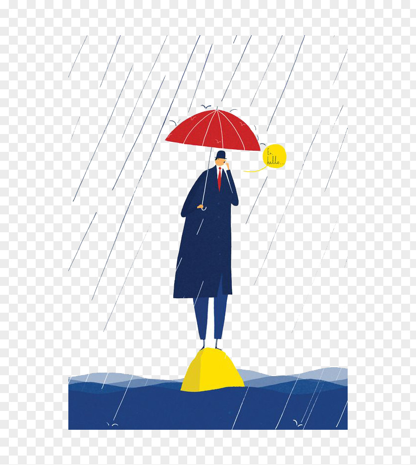 Rain Umbrella Man Illustrator Cartoon Graphic Design Illustration PNG